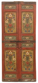 ARCHITECTURAL FOLK ART POLYCHROME SHUTTERED HAVELI DOOR, INDIA