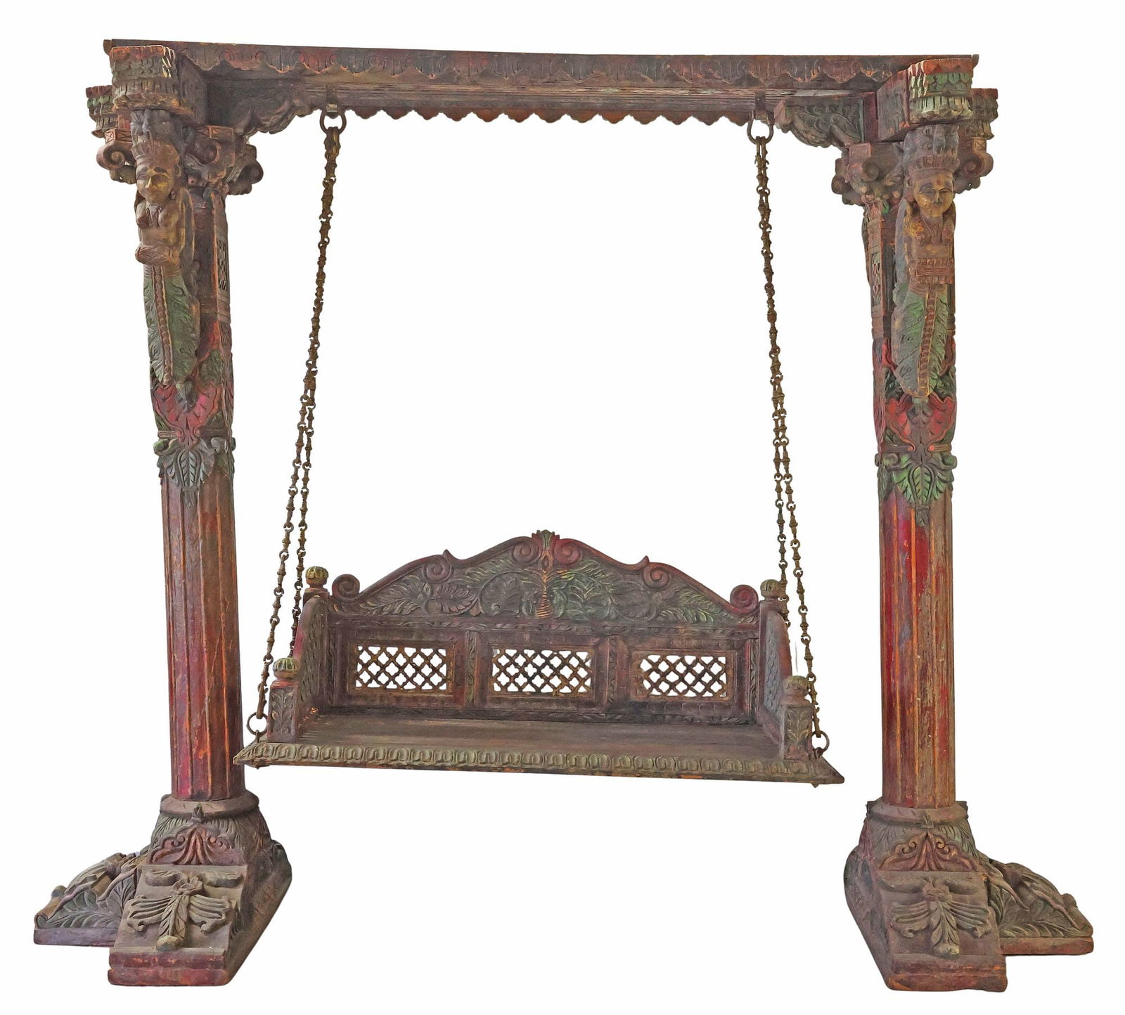 ARCHITECTURAL CARVED & PAINTED JHULA/ CANOPY GARDEN SWING, INDIA (1 of 5)