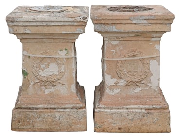 (2) CAST STONE GARDEN WREATH PEDESTALS, 51"H