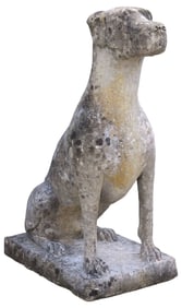 LIFE-SIZED CAST STONE GARDEN SCULPTURE, SEATED DOG