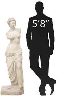 NEAR LIFE-SIZE CAST GARDEN STATUE, VENUS DE MILO, 56"H: Cast composite garden statue, Venus de Milo, 20th c., after the original Greek sculpture, approx 56&quot;h, 17&quot;w, 16&quot;d **PLEASE NOTE: All of the cast stone and garden pieces in this auction