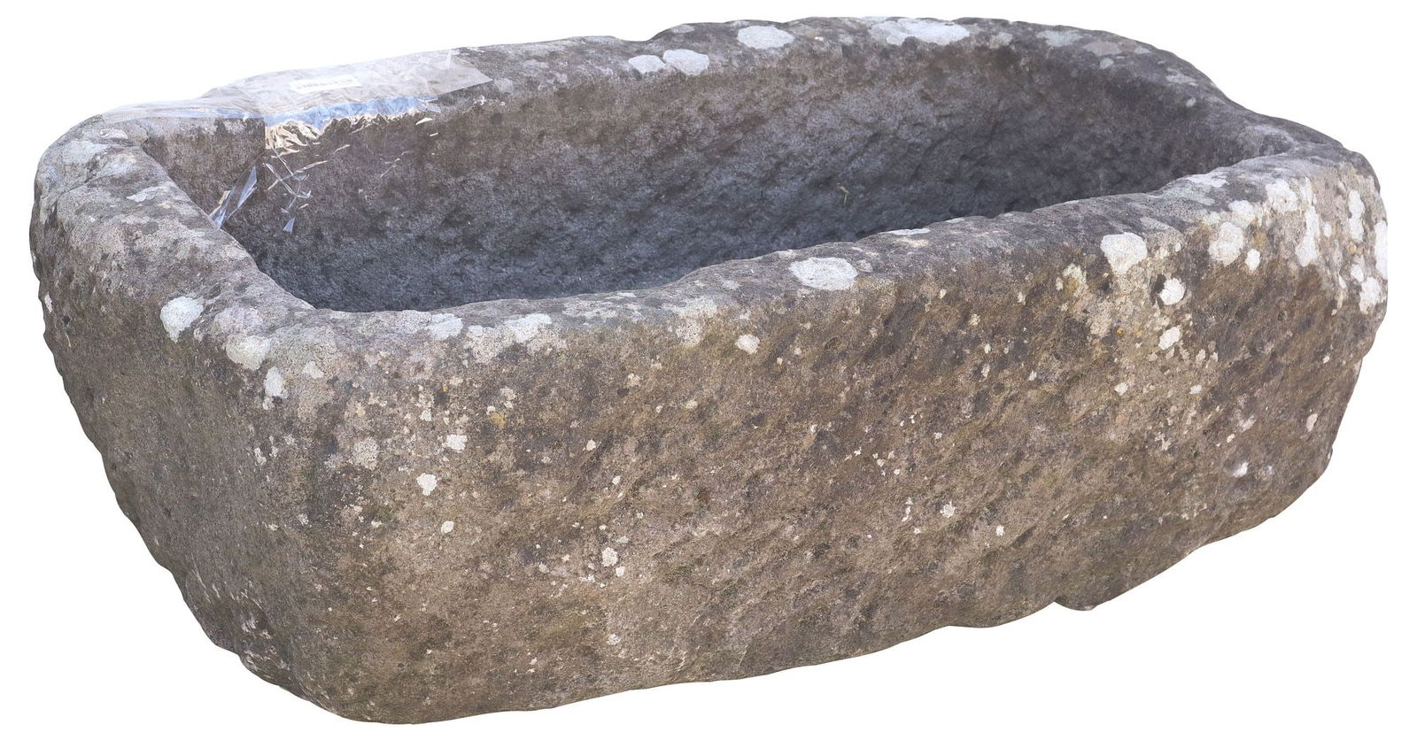 LARGE RUSTIC STONE TROUGH OR GARDEN PLANTER, 39"W (1 of 3)