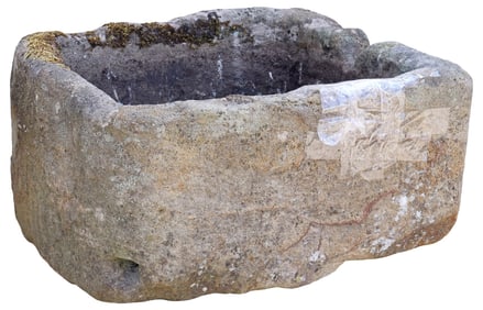 LARGE RUSTIC STONE TROUGH OR GARDEN PLANTER, 27.5"W