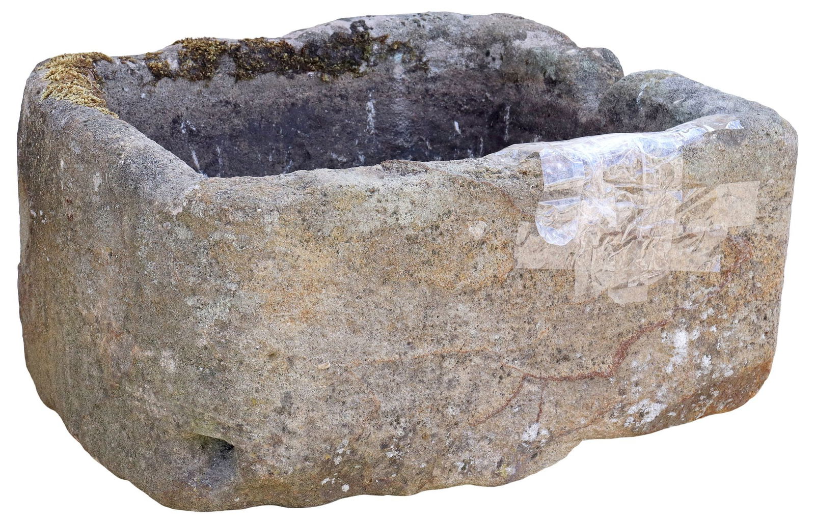 LARGE RUSTIC STONE TROUGH OR GARDEN PLANTER, 27.5"W (1 of 3)