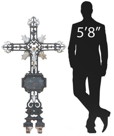 FRENCH CAST IRON CRUCIFIX CROSS WITH CORPUS CHRISTI, 60"H
