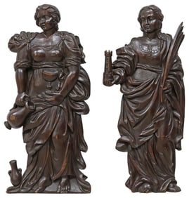 (2) CARVED RELIGIOUS WALL PLAQUES, ST. BARBARA & MARY MAGDALENE