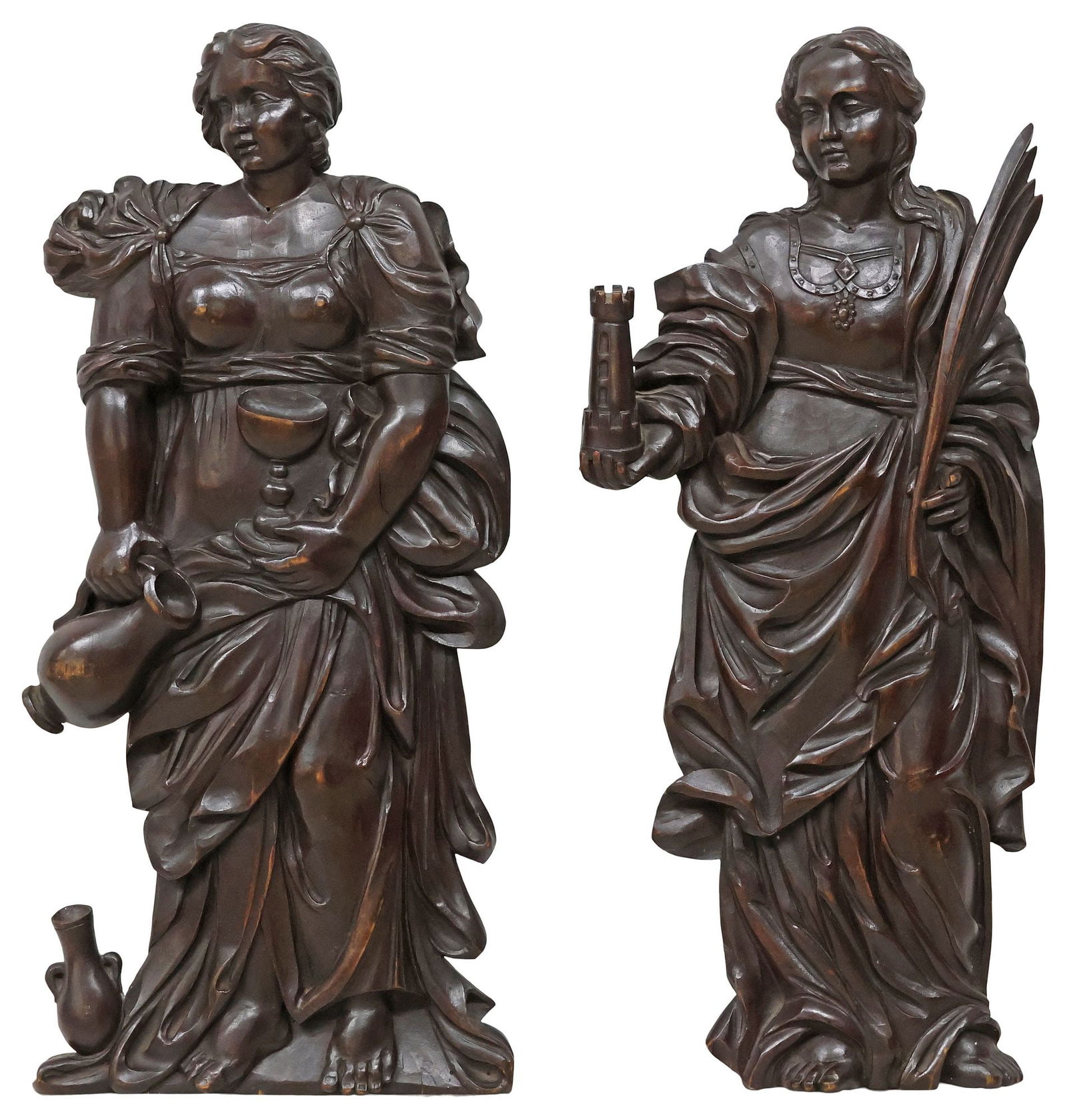 (2) CARVED RELIGIOUS WALL PLAQUES, ST. BARBARA & MARY MAGDALENE (1 of 2)