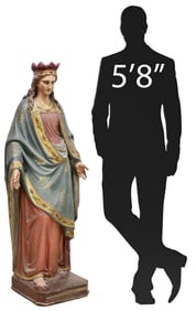 NEAR LIFE-SIZE FRENCH PAINTED PLASTER FIGURE OF THE VIRGIN MARY