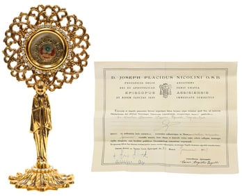 FIRST CLASS RELIC OF ST. MARIA GORETTI IN A RELIQUARY STATUETTE WITH COA
