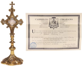 ST. EDMUND GILT-METAL RELIQUARY CROSS WITH COA