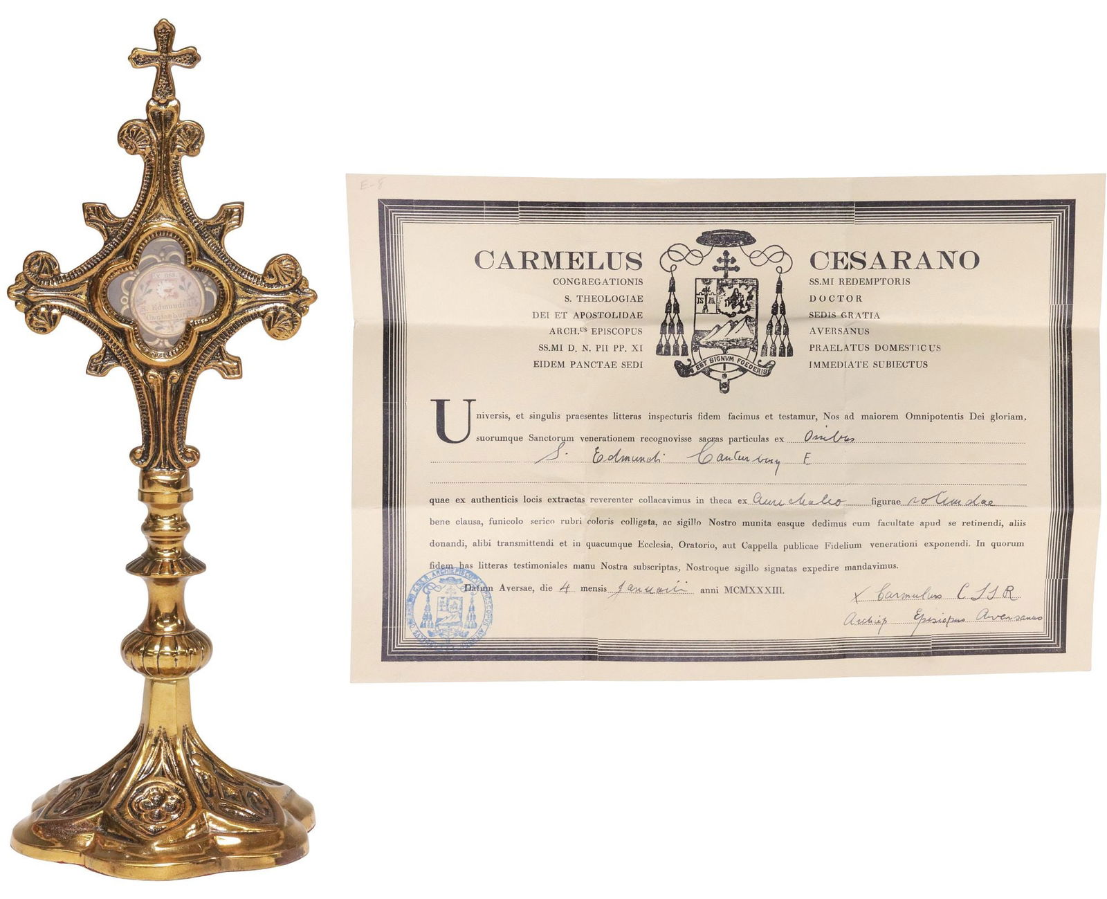 ST. EDMUND GILT-METAL RELIQUARY CROSS WITH COA (1 of 6)