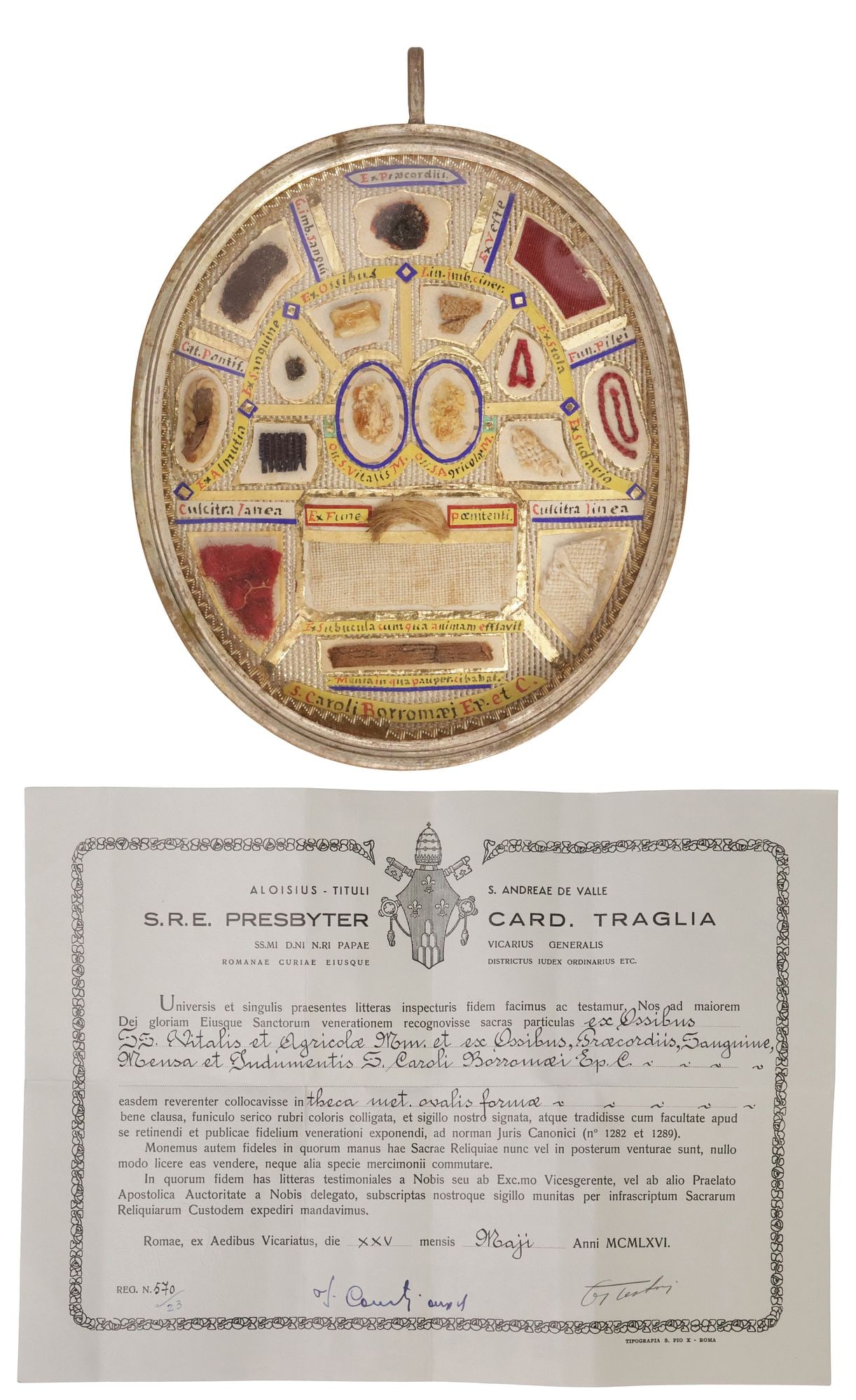 LARGE RELIQUARY THECA CONTAINING MANY RELICS OF ITALIAN SAINTS WITH COA (1 of 5)