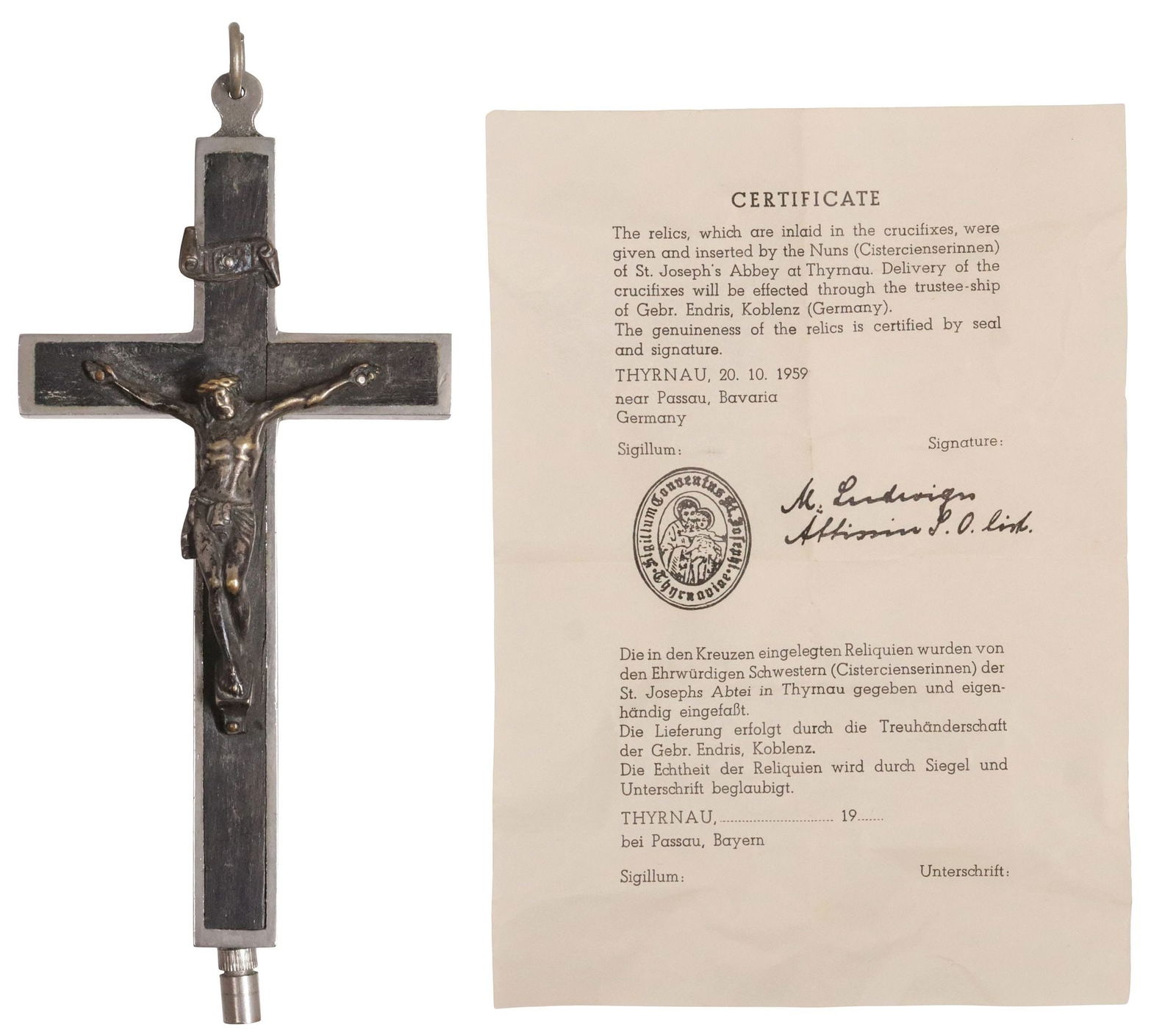 GERMAN RELIQUARY CRUCIFIX PECTORAL PENDANT WITH COA (1 of 5)