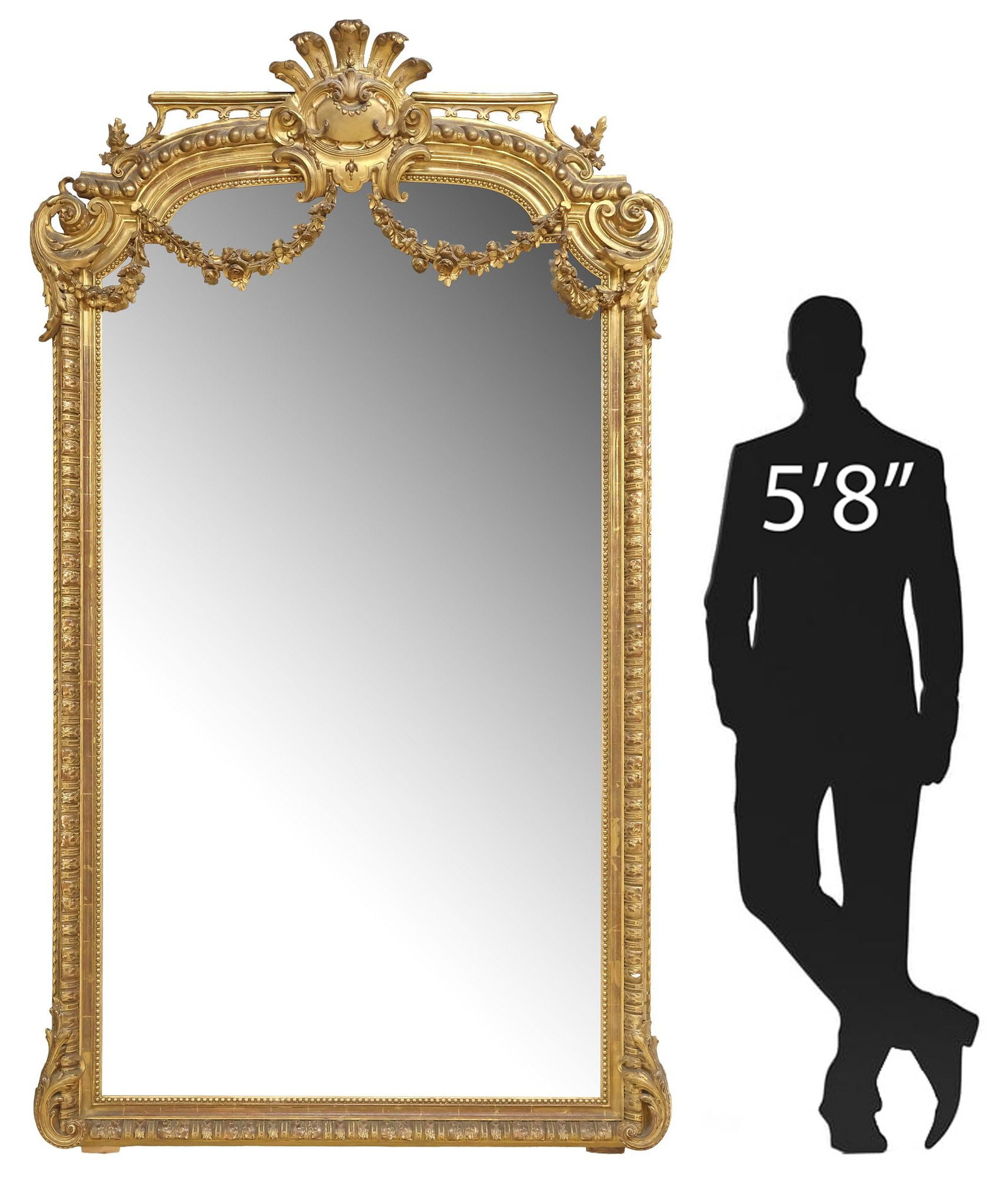 FRENCH LOUIS XVI STYLE GILTWOOD & COMPOSITION MIRROR, 93.5" X 54" (1 of 4)