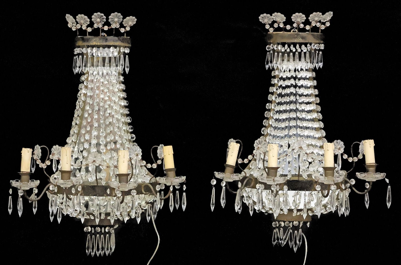 (2) ITALIAN EMPIRE STYLE SAC-A-PEARL CRYSTAL 4-LT WALL SCONCES (1 of 4)