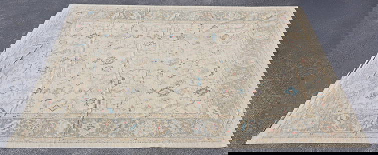LARGE HAND-TIED OUSHAK RUG, 15'6" X 11'3": Large hand-tied Oushak estate rug, short pile, approx 15&#39;6&quot;l, 11&#39;3&quot;w&nbsp;**Please Note: All of the rugs offered in this auction would likely benefit from a professional cleaning. Es