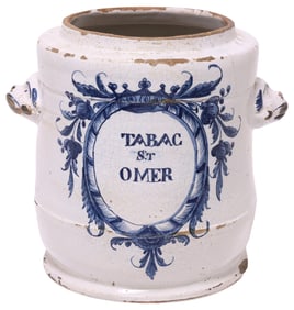 DUTCH DELFT BLUE & WHITE TIN-GLAZED TOBACCO JAR, 18TH C.