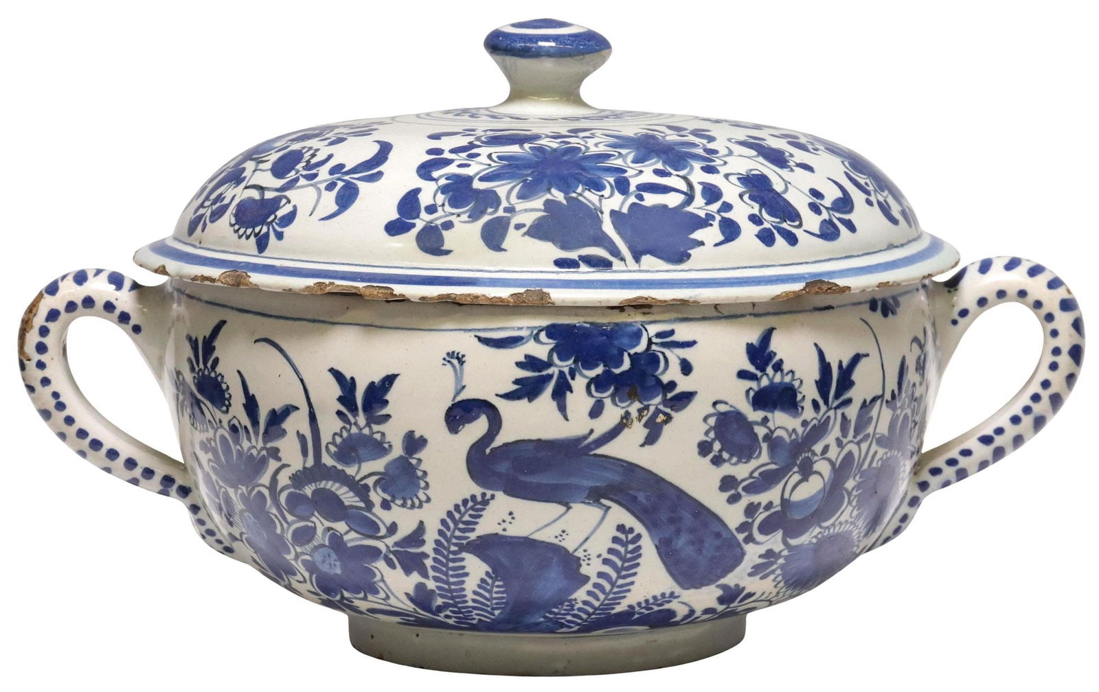 DUTCH DELFT CHINOISERIE BLUE & WHITE POSSET POT & COVER (1 of 4)