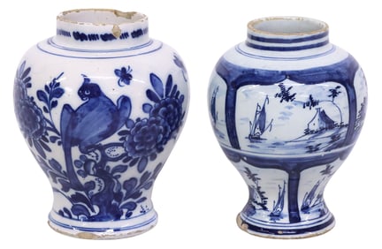 (2) DUTCH DELFT CHINOISERIE BLUE & WHITE TIN-GLAZED VASES