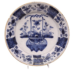 DUTCH DELFT CHINOISERIE BLUE & WHITE PLATE, 18TH C.