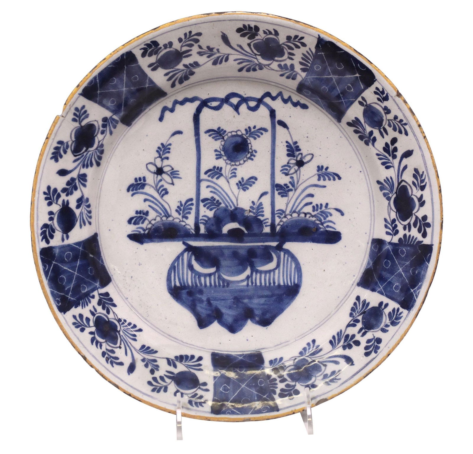 DUTCH DELFT CHINOISERIE BLUE & WHITE PLATE, 18TH C. (1 of 2)