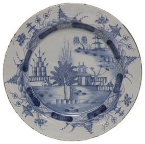DELFT CHINOISERIE BLUE & WHITE CHARGER, 18TH C.
