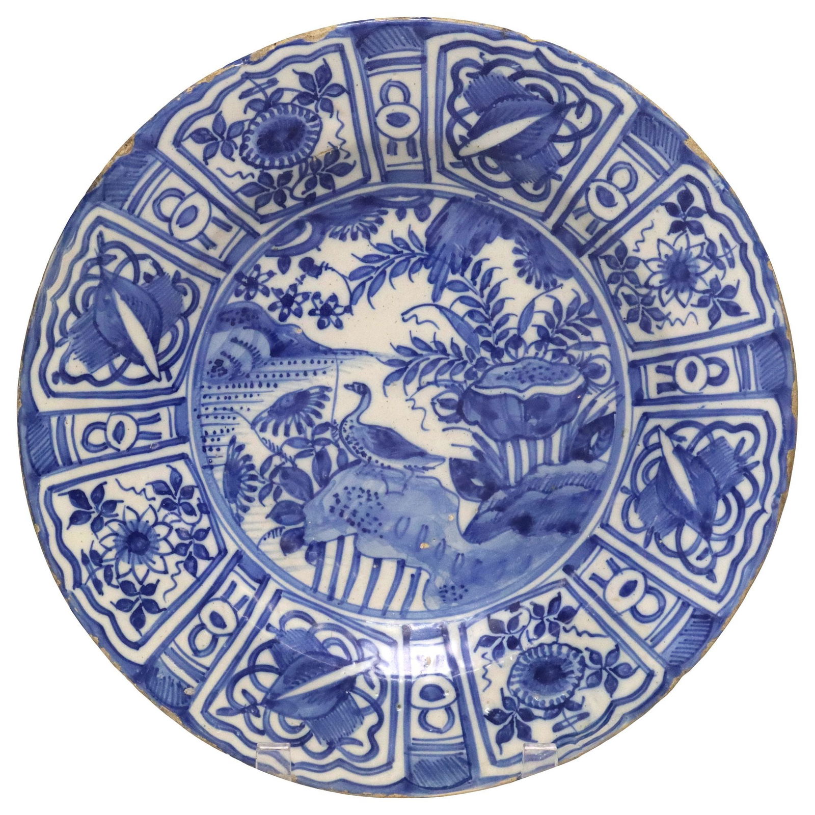 DELFT KRAAK STYLE CHINOISERIE BLUE & WHITE PLATE, 18TH C. (1 of 2)