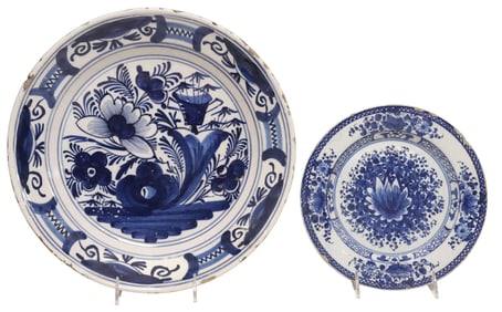 (2) DELFT BLUE & WHITE CHARGER & SMALL PLATE