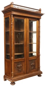 ITALIAN RENAISSANCE REVIVAL GLAZED WALNUT DISPLAY BOOKCASE