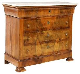FRENCH LOUIS PHILIPPE MARBLE-TOP BURLED WALNUT SECRETARY COMMODE