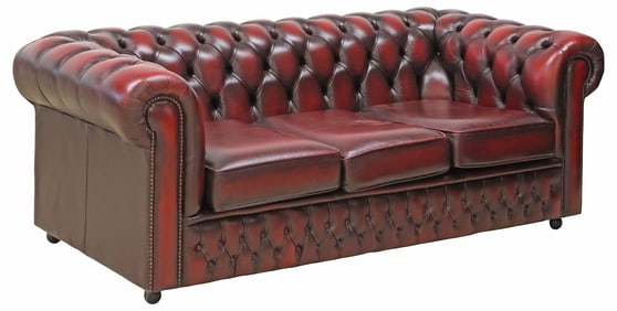 ENGLISH BUTTONED BURGUNDY LEATHER CHESTERFIELD SOFA