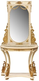 FRENCH EMPIRE STYLE PARCEL-GILT & PAINT DECORATED SWAN CONSOLE & MIRROR
