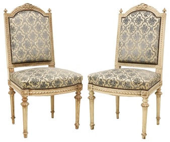 (2) FRENCH LOUIS XVI STYLE PAINTED & UPHOLSTERED SIDE CHAIRS