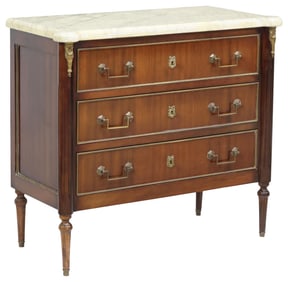 FRENCH LOUIS XVI STYLE MARBLE-TOP MAHOGANY COMMODE