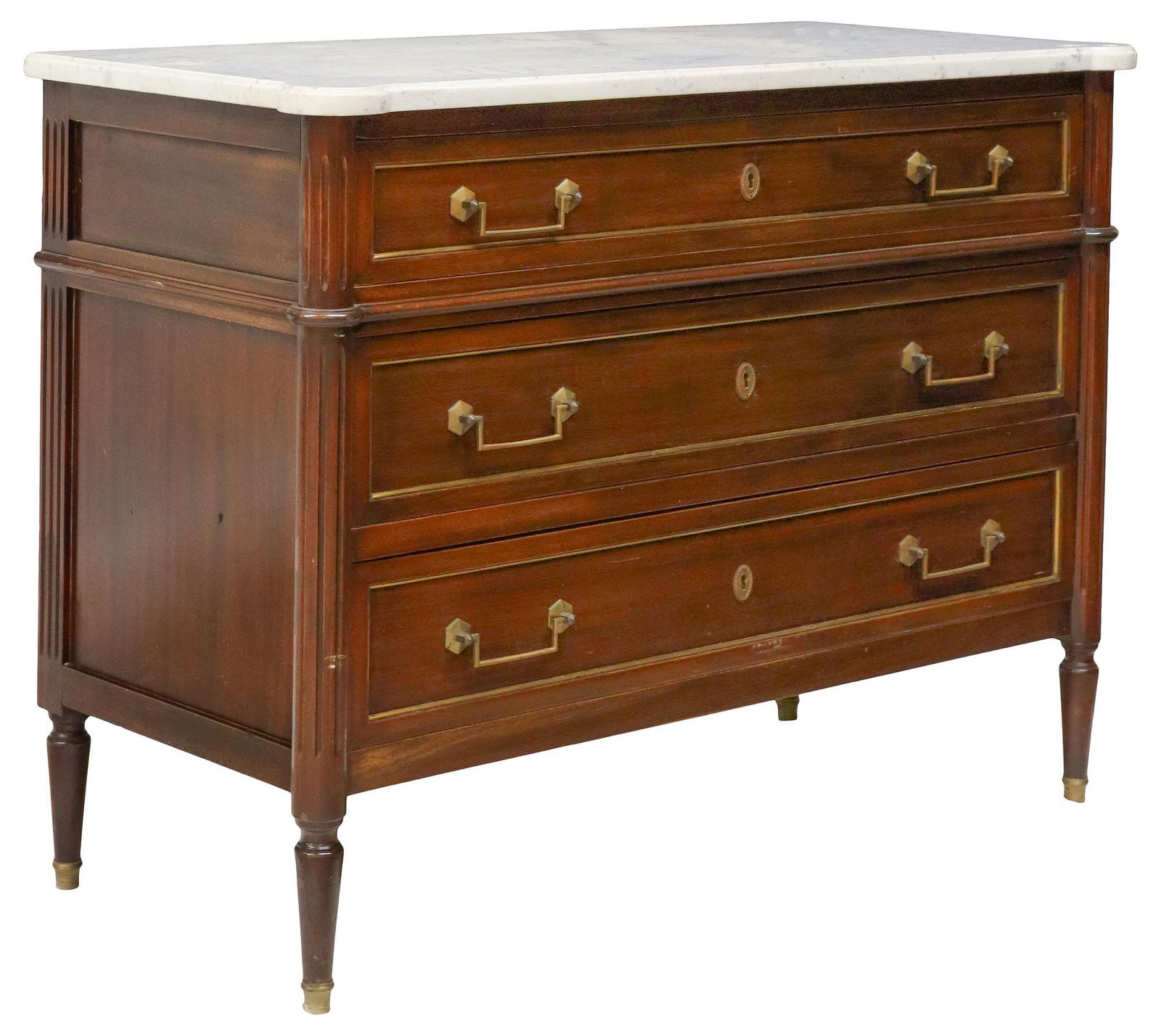 FRENCH LOUIS XVI STYLE MARBLE-TOP MAHOGANY COMMODE (1 of 5)