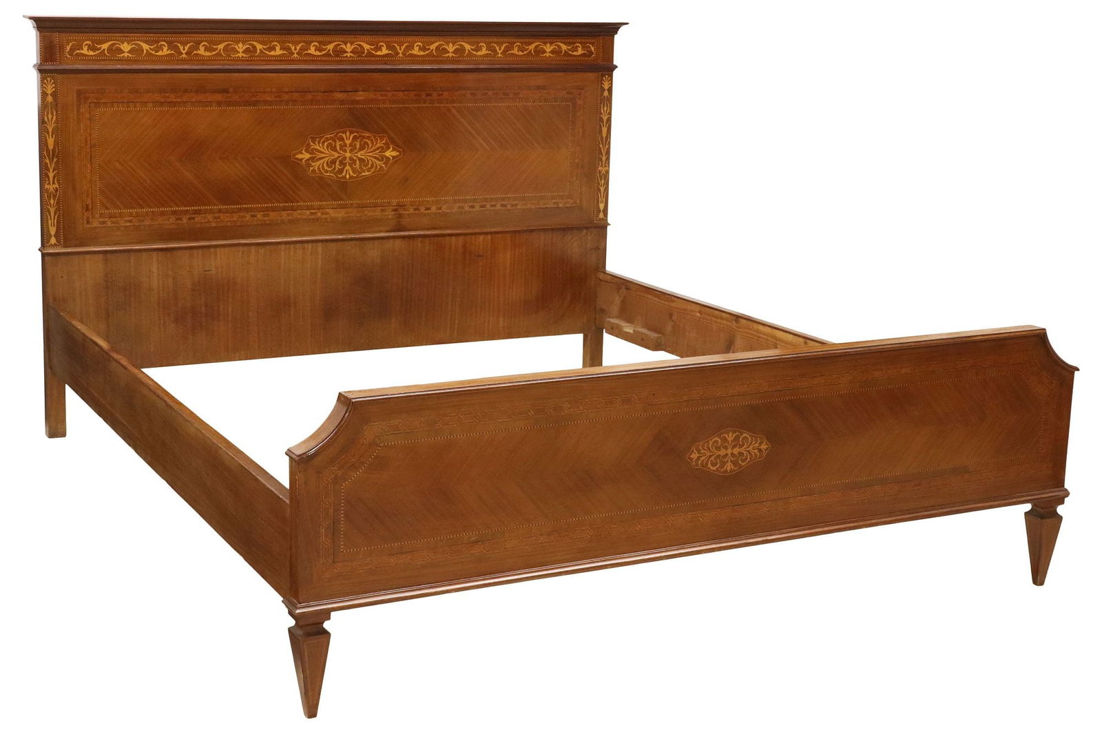 ITALIAN NEOCLASSICAL STYLE MARQUETRY & PARQUETRY BED (1 of 2)