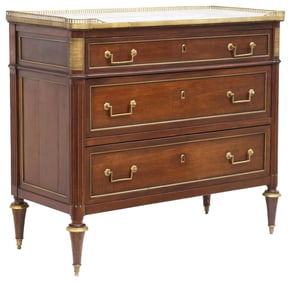 FRENCH LOUIS XVI STYLE MARBLE-INSET MAHOGANY COMMODE