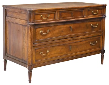 FRENCH LOUIS XVI STYLE WALNUT THREE-DRAWER COMMODE