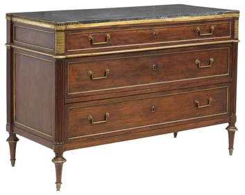 FRENCH LOUIS XVI STYLE MARBLE-INSET MAHOGANY COMMODE