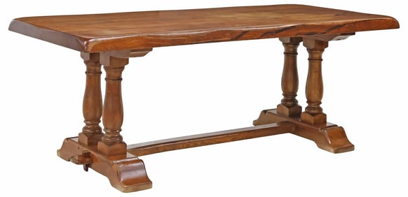 FRENCH PROVINCIAL OAK FARMHOUSE TABLE, 79"L