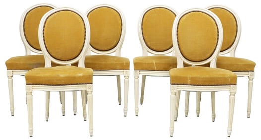 (6) FRENCH LOUIS XVI STYLE CREAM-PAINTED DINING CHAIRS