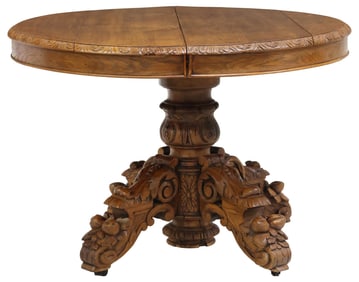 ORNATELY CARVED FRENCH HENRI II STYLE OAK DINING TABLE
