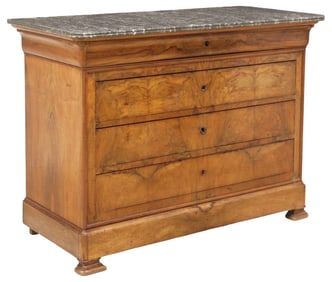 FRENCH LOUIS PHILIPPE MARBLE-TOP WALNUT COMMODE