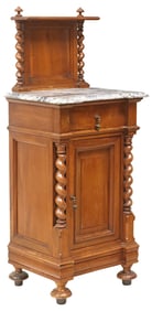 ITALIAN MARBLE-TOP WALNUT BEDSIDE CABINET