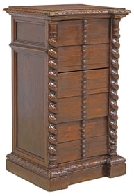 FRENCH HENRI II STYLE CARVED OAK 5-DRAWER NIGHTSTAND