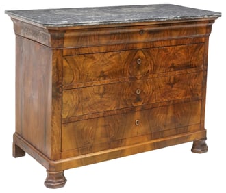 FRENCH LOUIS PHILIPPE MARBLE-TOP FIGURED WALNUT COMMODE