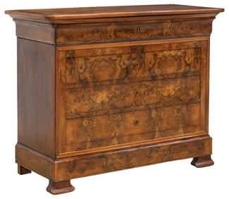 FRENCH LOUIS PHILIPPE PERIOD FIGURED WALNUT COMMODE