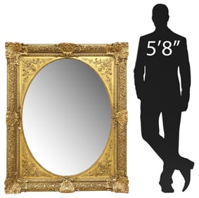 ORNATE FRENCH GILTWOOD & COMPOSITION MIRROR, 57" X 47"