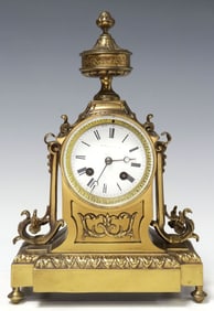 FRENCH LOUIS XVI STYLE JAPY FRERES BRASS MANTEL CLOCK