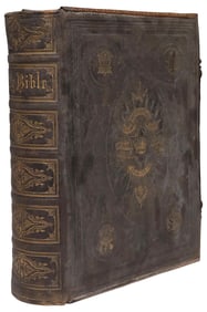 ANTIQUE ENGLISH LEATHER & BRASS BOUND HOLY BIBLE